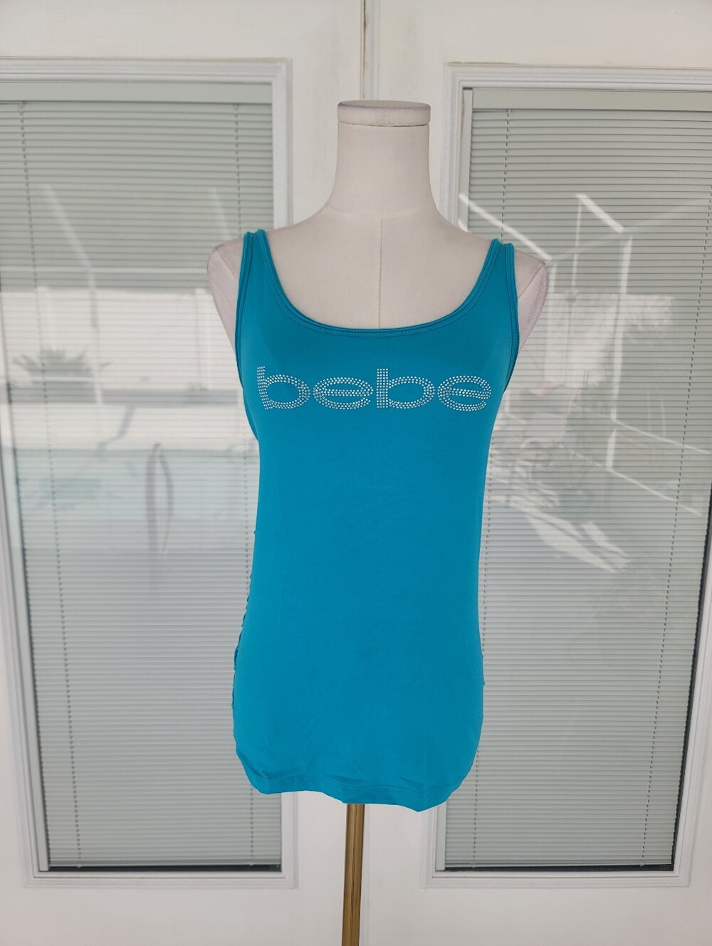Bebe Vintage Y2K Turquoise Blue Rhineatone Tank Top